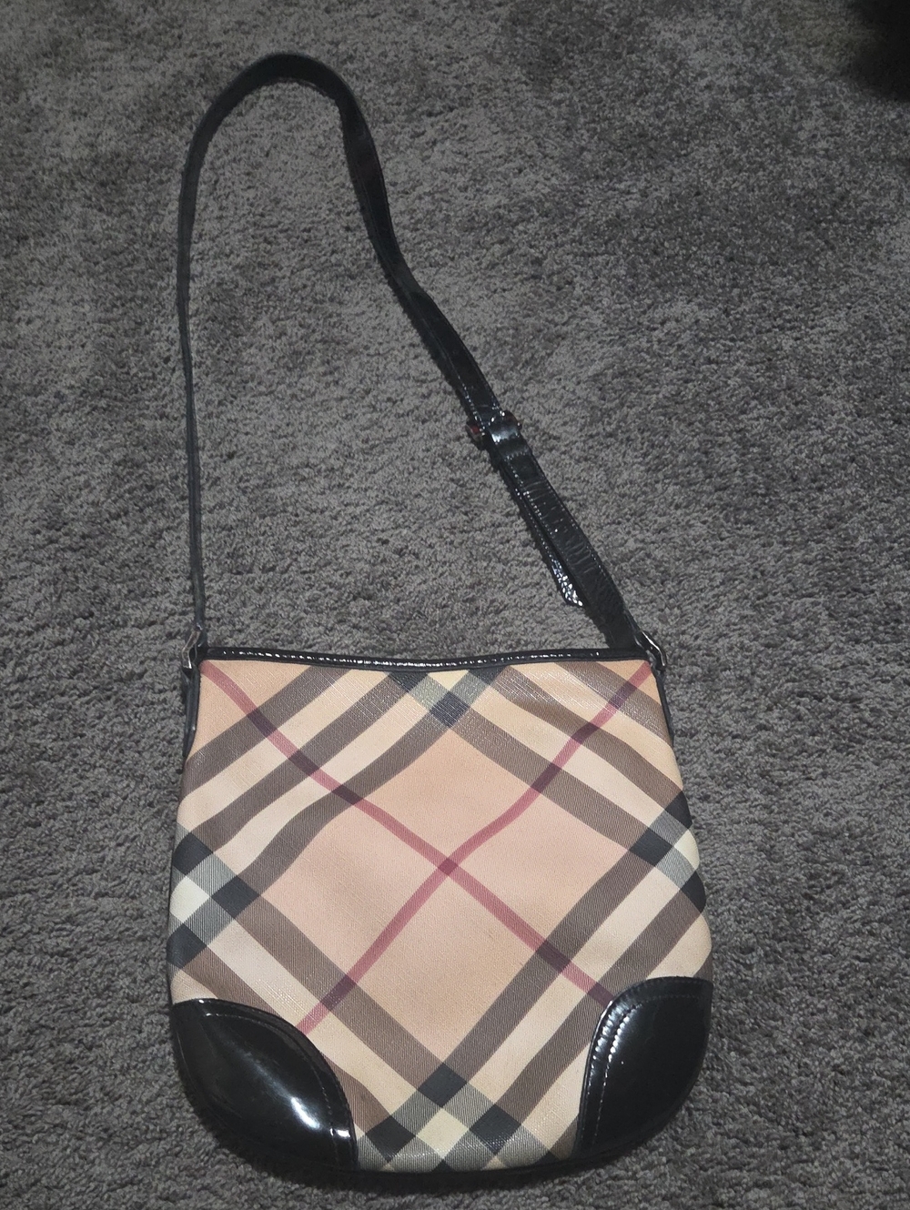 Burberry Beige Check Crossbody Bag with Black Patent Trim